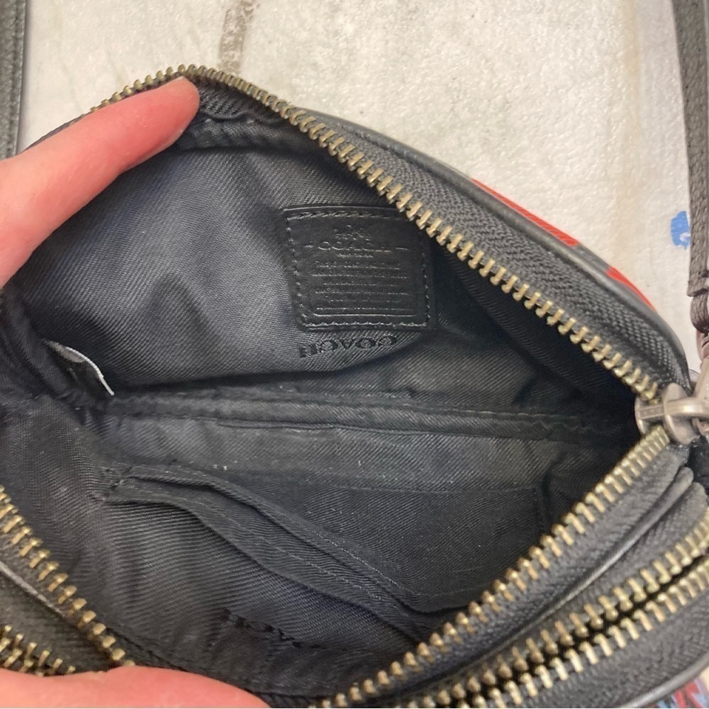 COACH Mount Plaid Red/Black Double Zip Leather Small Crossbody Pouch 53448 - Picture 8 of 9